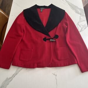 Lauren Ralph Lauren Womens Red/Black Velvet Collar Fleece Blazer Jacket Large